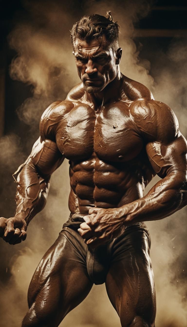 Mythic Buffalo Bodybuilder Fusion in Cinematic Style