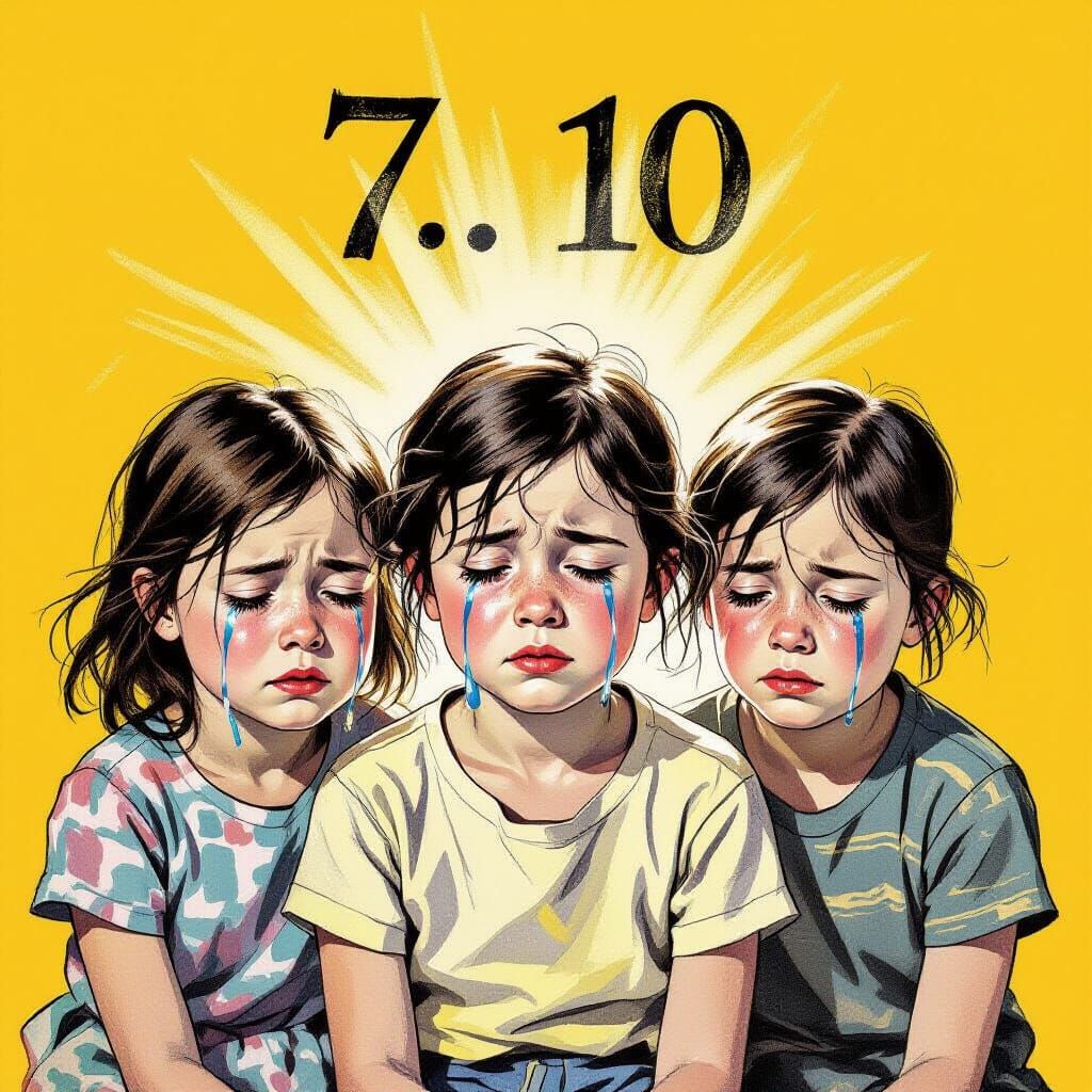 Emotional Pencil Drawing of Crying Children with Numbers 7.1...