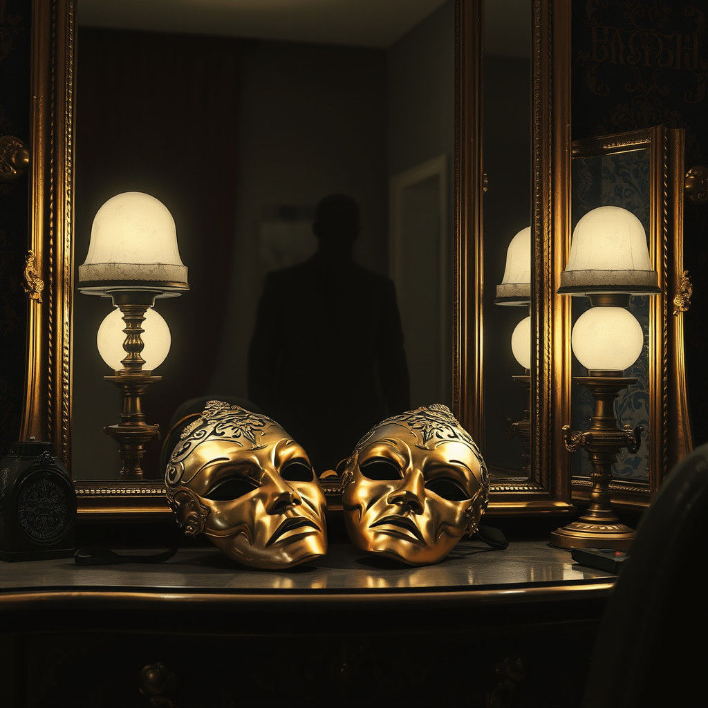 Ornate Theatre Masks with Sinister Reflection