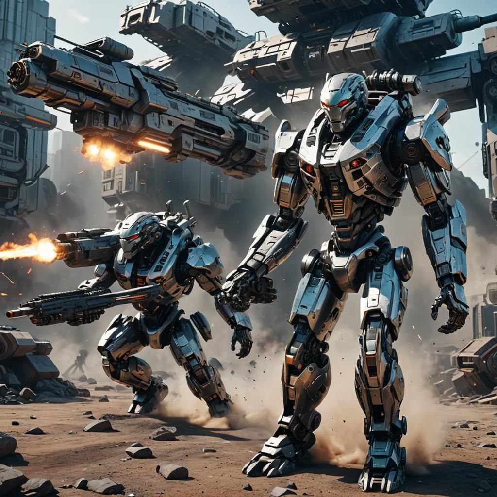 Futuristic Jaguar Mech Battle in Sci-Fi World