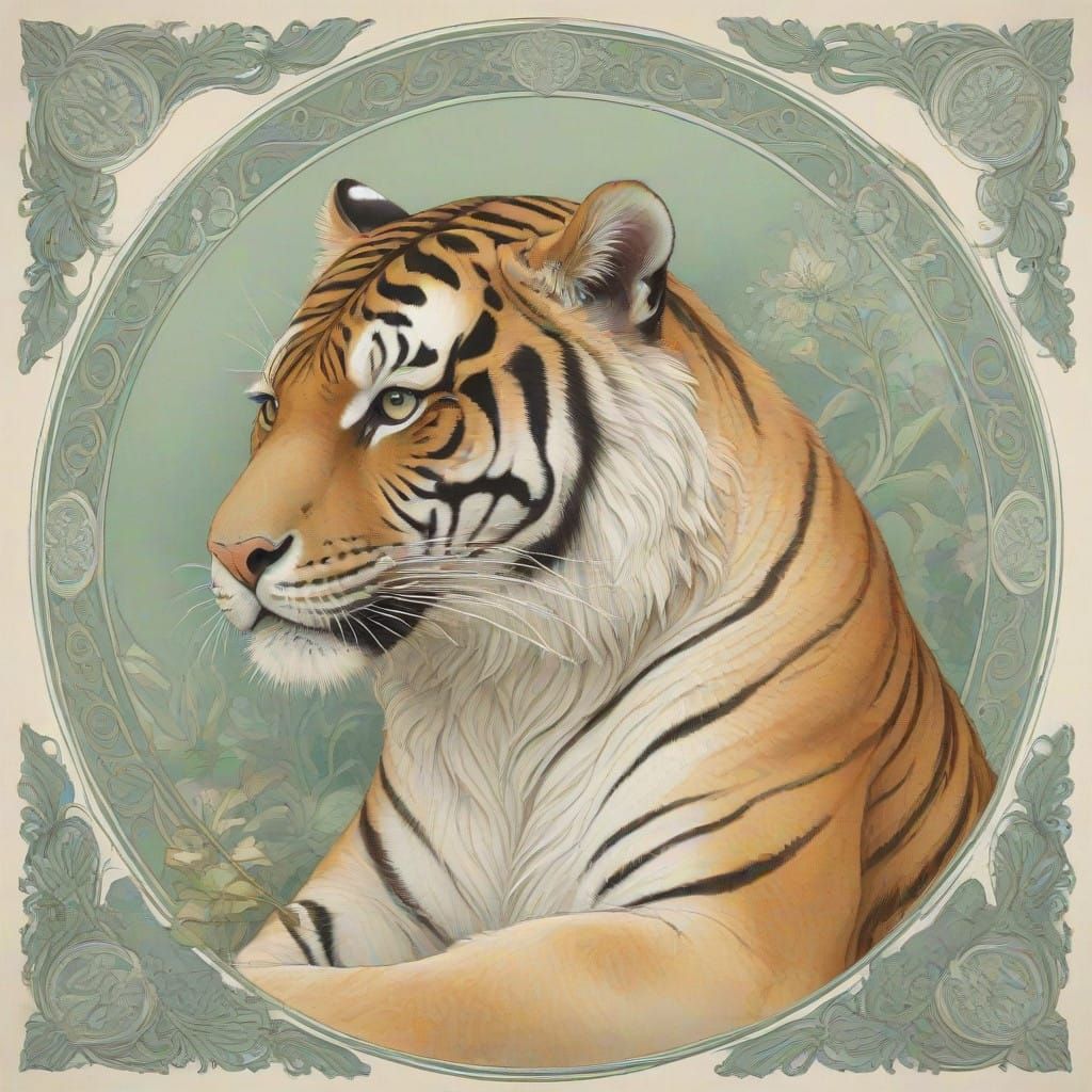 Ethereal Tiger in Norman Lindsay's Pre-Raphaelite Style