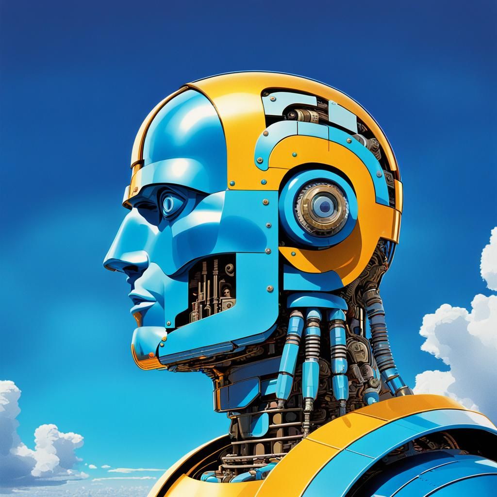 Cyborg Robot in 1940s Pop Art Style