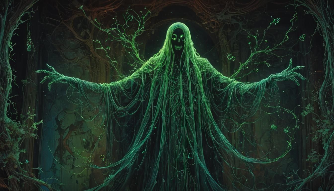 Fluorescent Ghost in Victorian Horror Scene