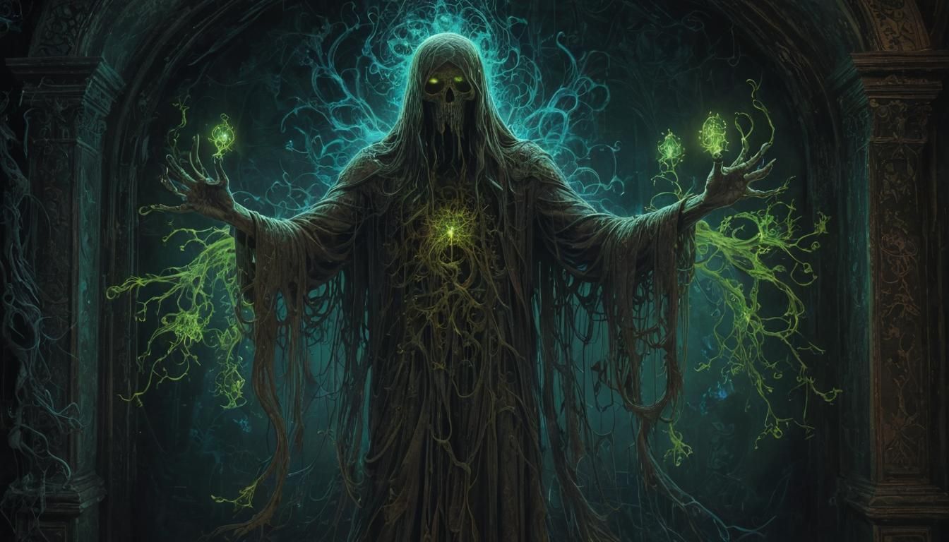 Fluorescent Ghost in Victorian Horror Scene