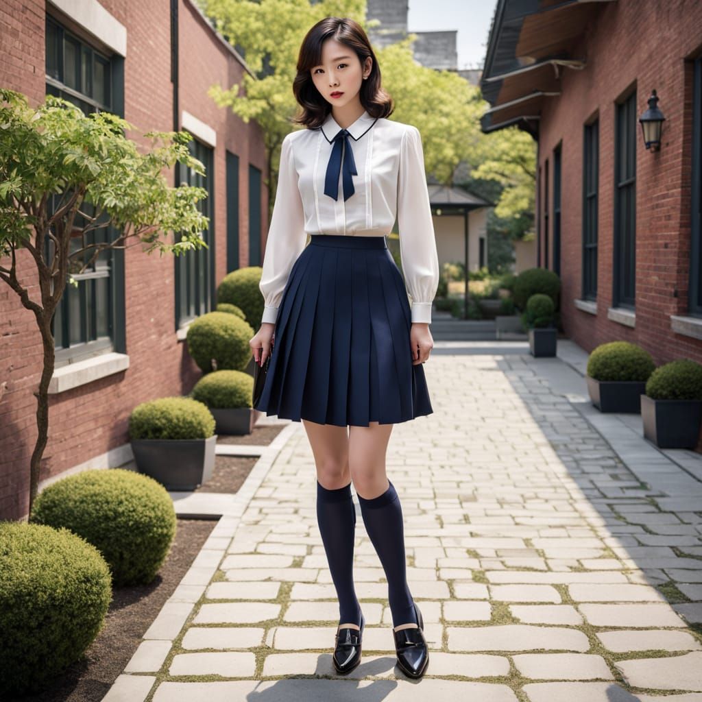 Japanese Schoolgirl in Stylish Uniform with Unique Blouse
