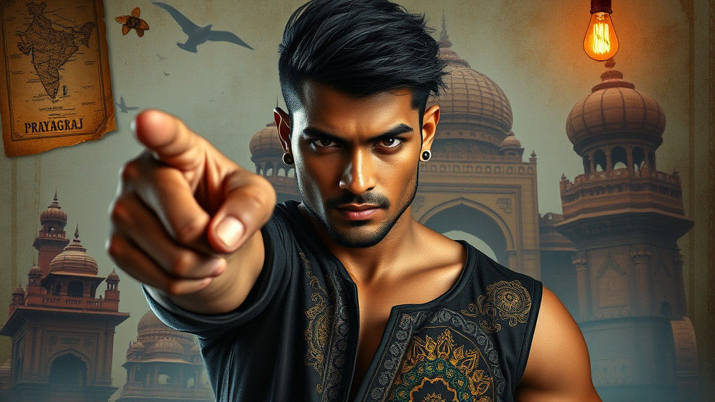 Confident Indian Man with Collage of Objects