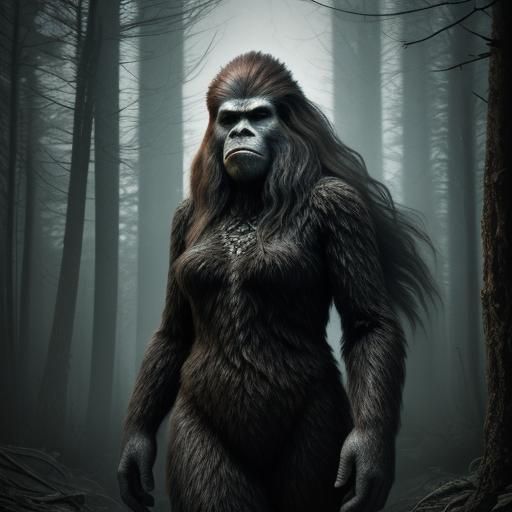 Hyperrealistic Bigfoot Woman in Cinematic Style