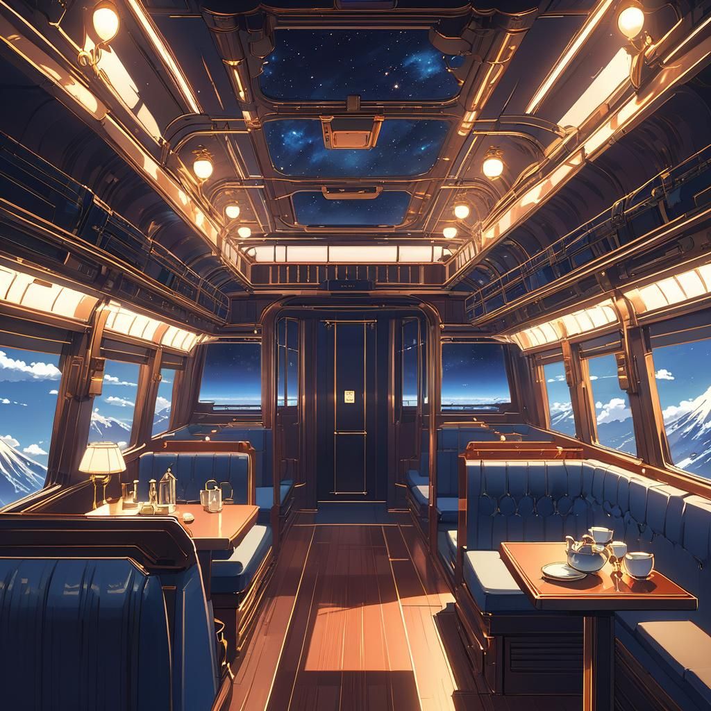 Luxurious Sci-Fi Train Car Interior in Anime Style