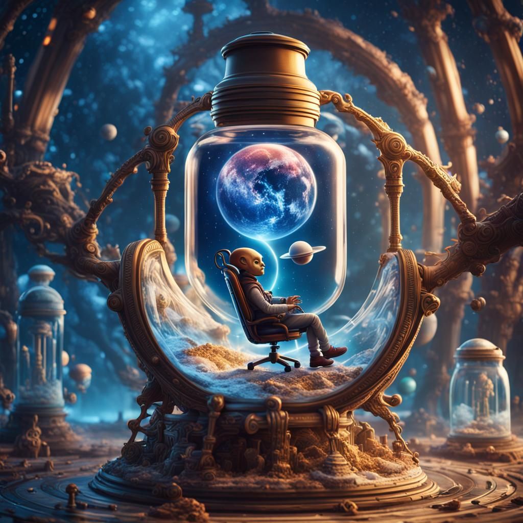 Alien Holding World in Bottle: Digital Art