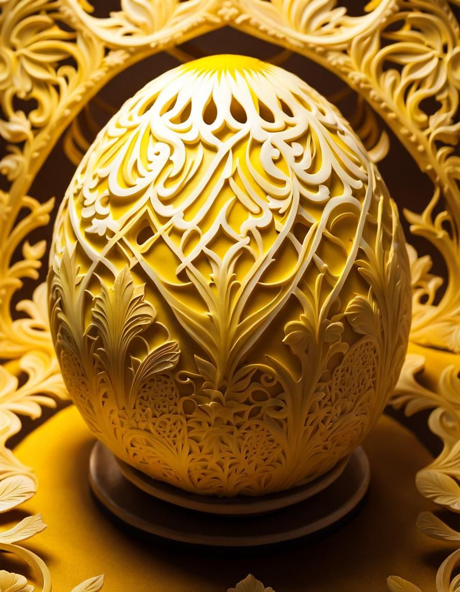 Monochromatic Yellow Carved Eggshell on Velvet