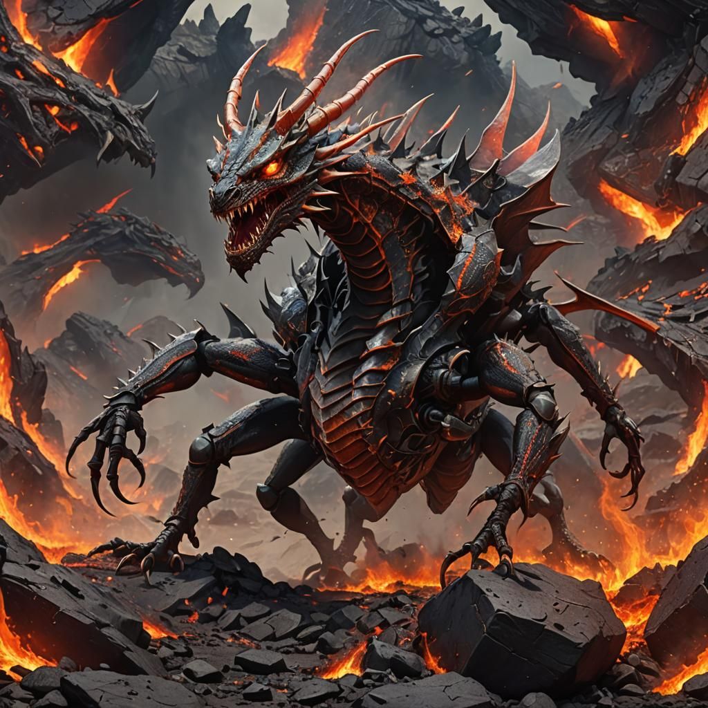 Angry Dragon-Ant Hybrid in a Fiery Wasteland