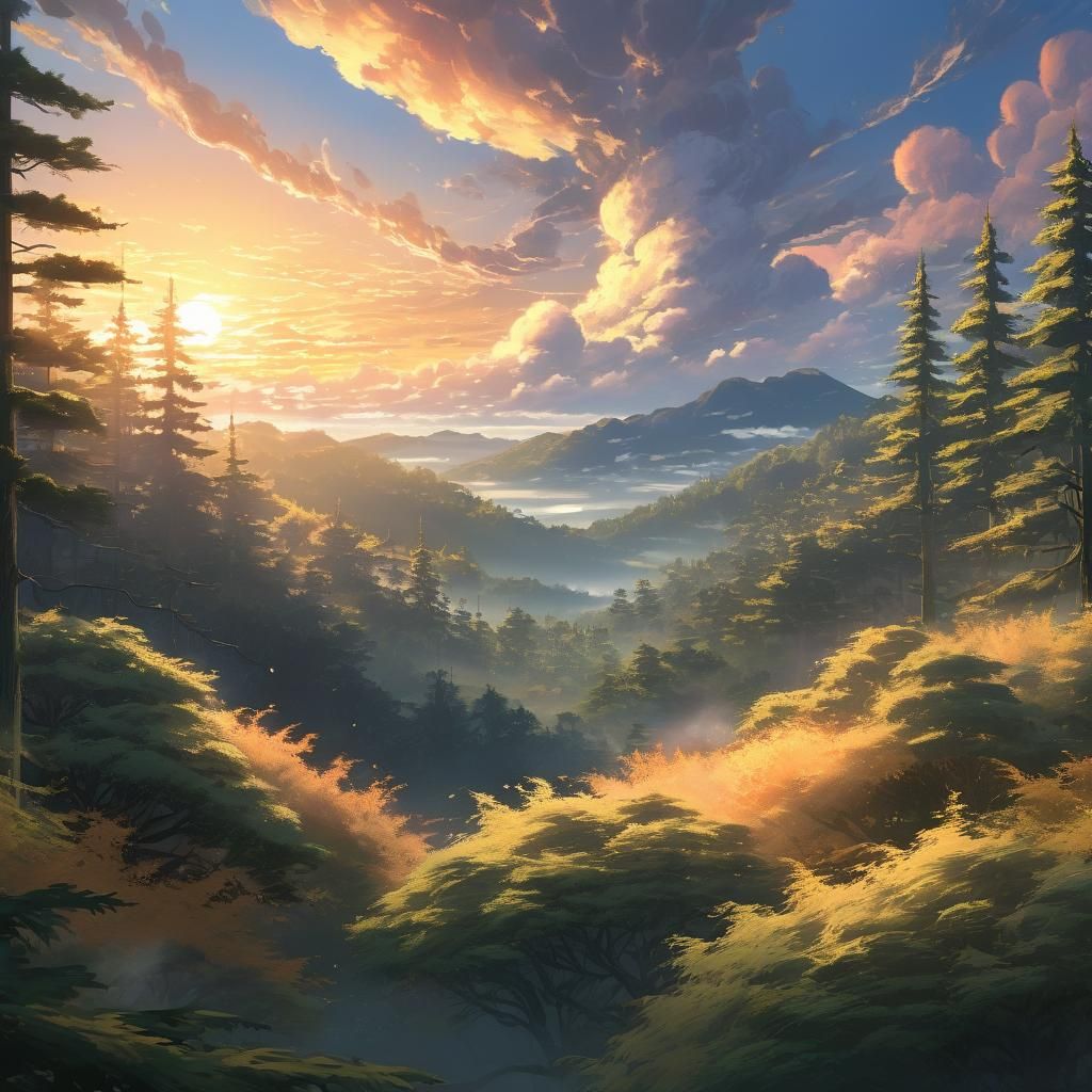 Mystical Anime Landscape with Glowing Heart