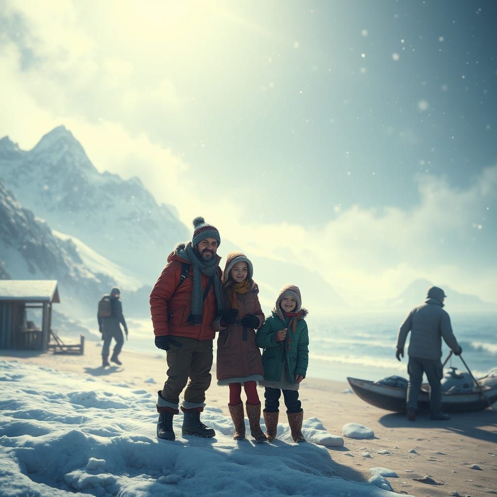 Winter Beach Family Oasis in Vibrant Fantasy