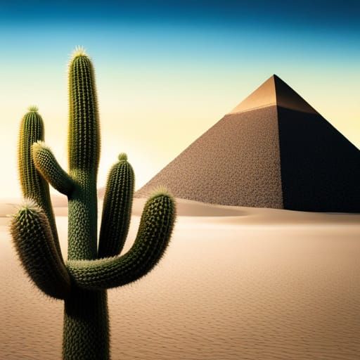 Desert Cactus with Pyramids