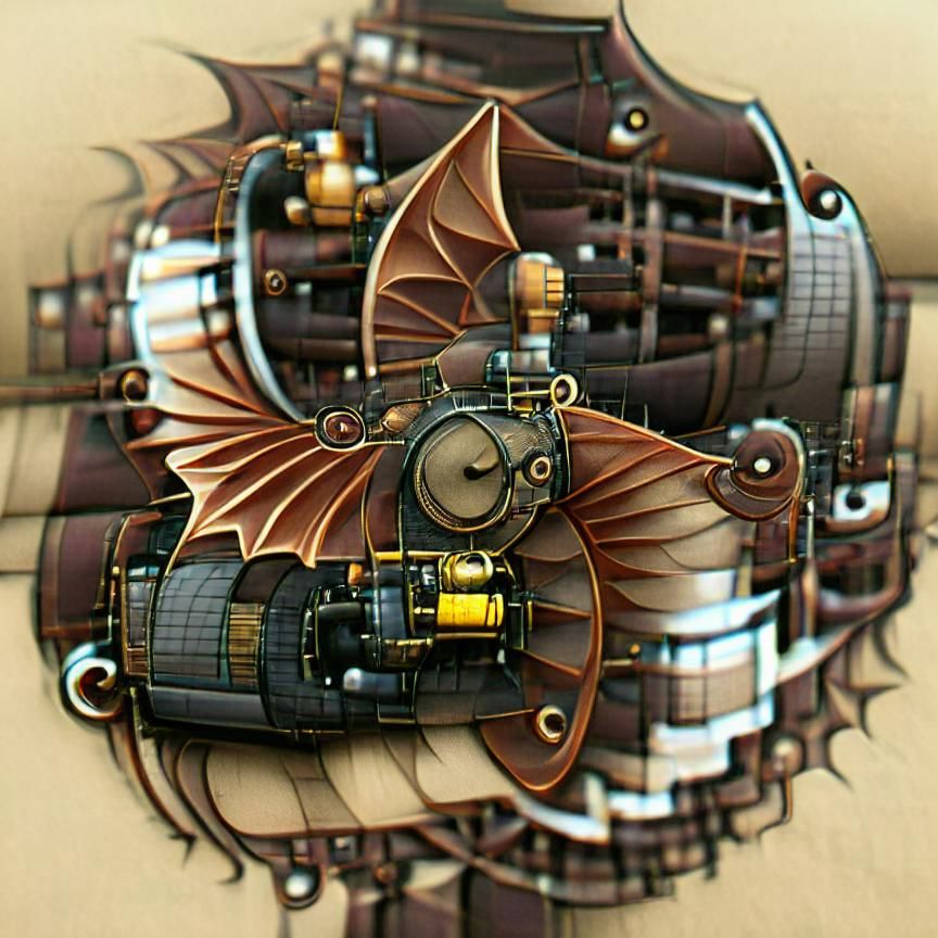 Steampunk Engine with Retro Geometric Airship