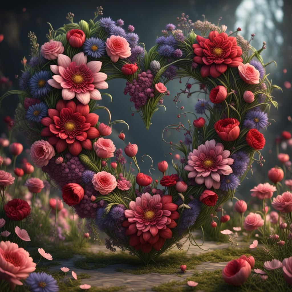 Floral Valentine Heart: Detailed Matte Painting