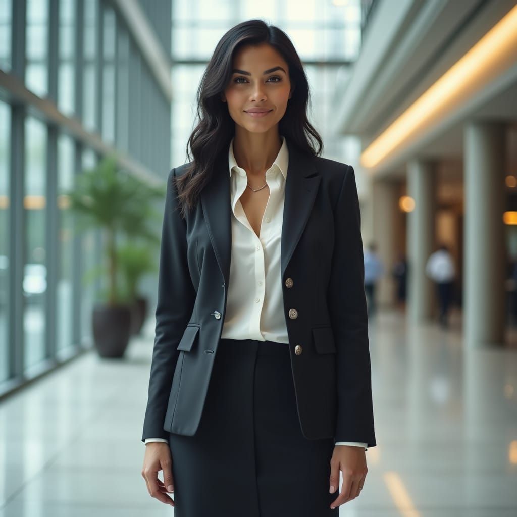 Professional Woman in Modern Office, Hyperrealistic Photo