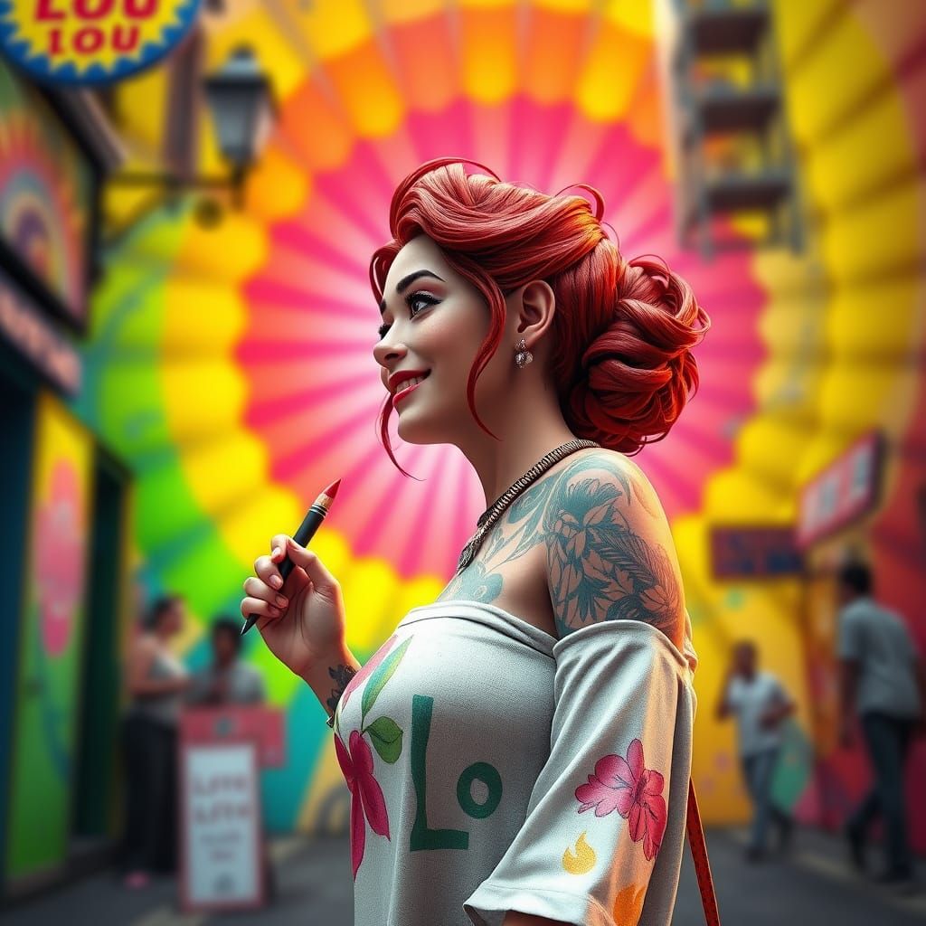 Woman Painting Love: Vibrant 3D Digital Art