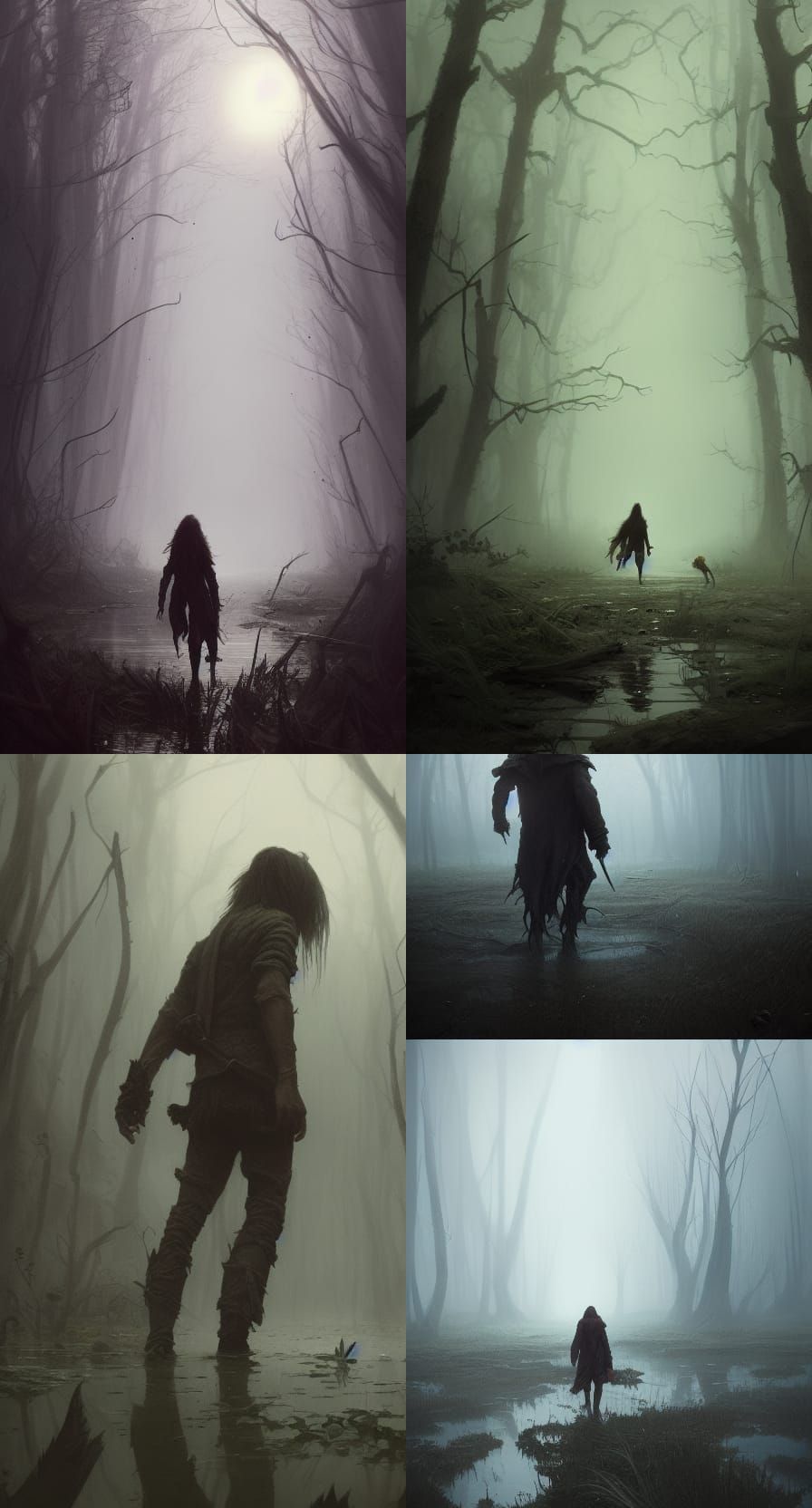Goblin in Foggy Swamp: Dark Fantasy Concept Art