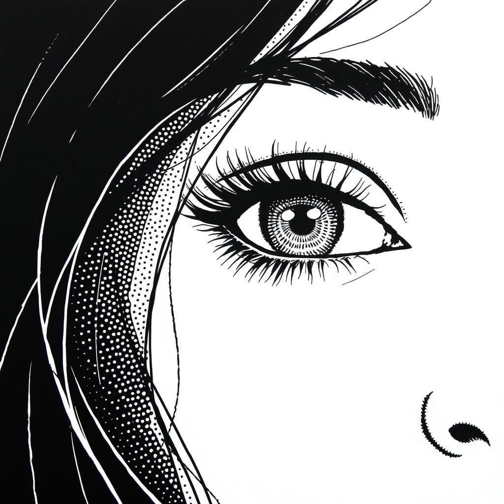 Black and White Pointillism Portrait of a Woman's Face