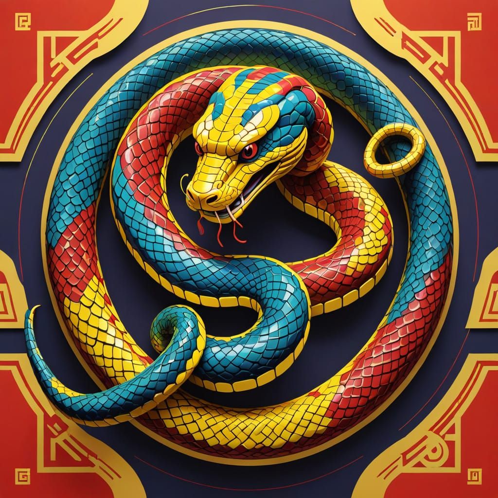 Celebratory Chinese New Year Snake in Triadic Colors