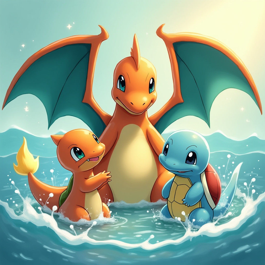Charizard and Charmander Play with Squirtle