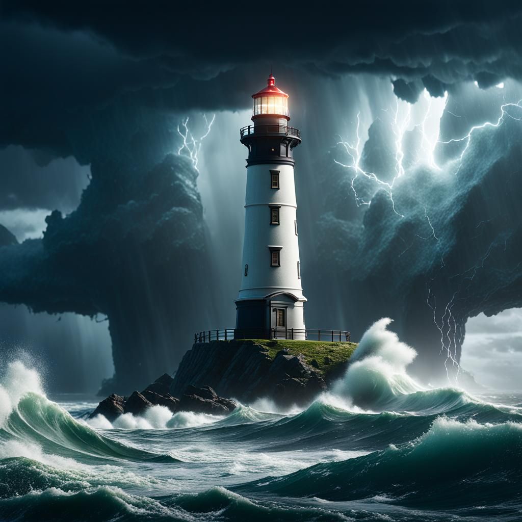 Lighthouse Stands Tall in Raging Storm: 3D Render