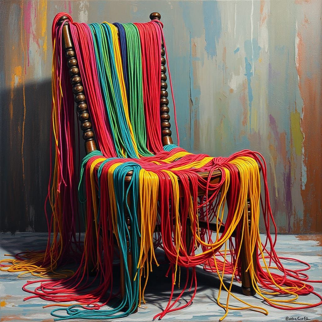 Psychedelic String Chair, Oil Painting on Canvas