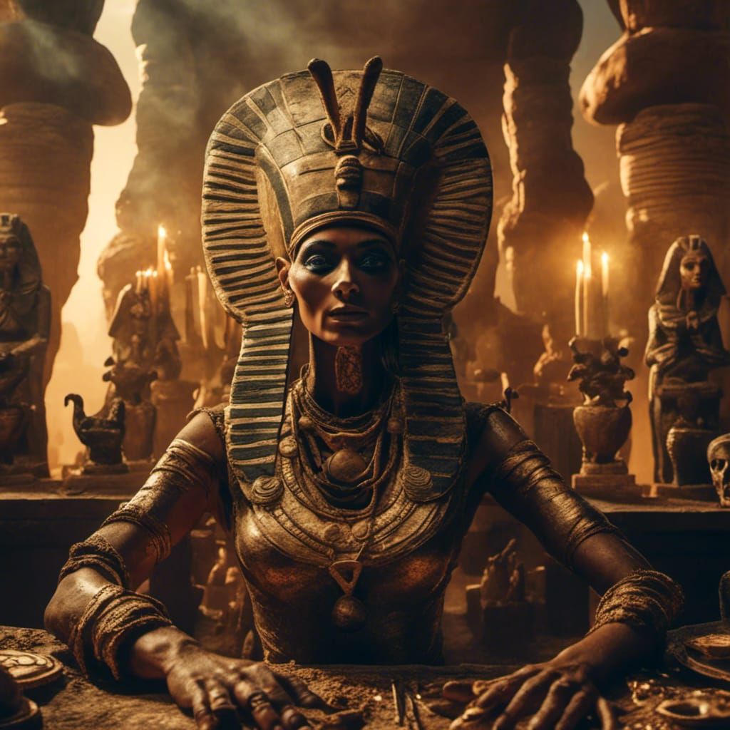 Surreal Egyptian Priestess Curses Unlucky Mummy