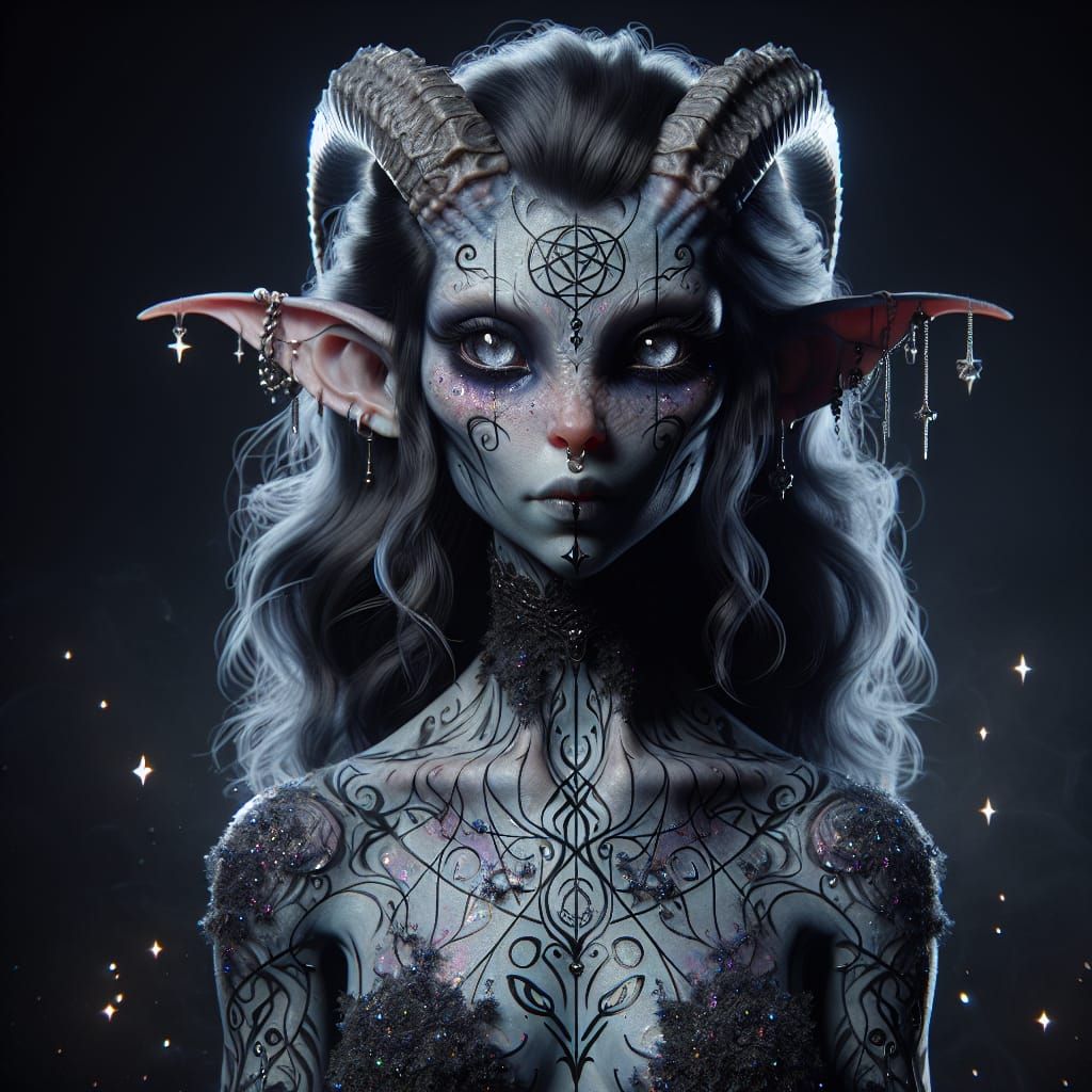 Mystical Tiefling Witch Portrait in Dark Fantasy Style