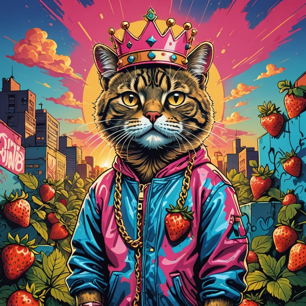 Retro Hip-Hop Cat Rapper on Strawberry