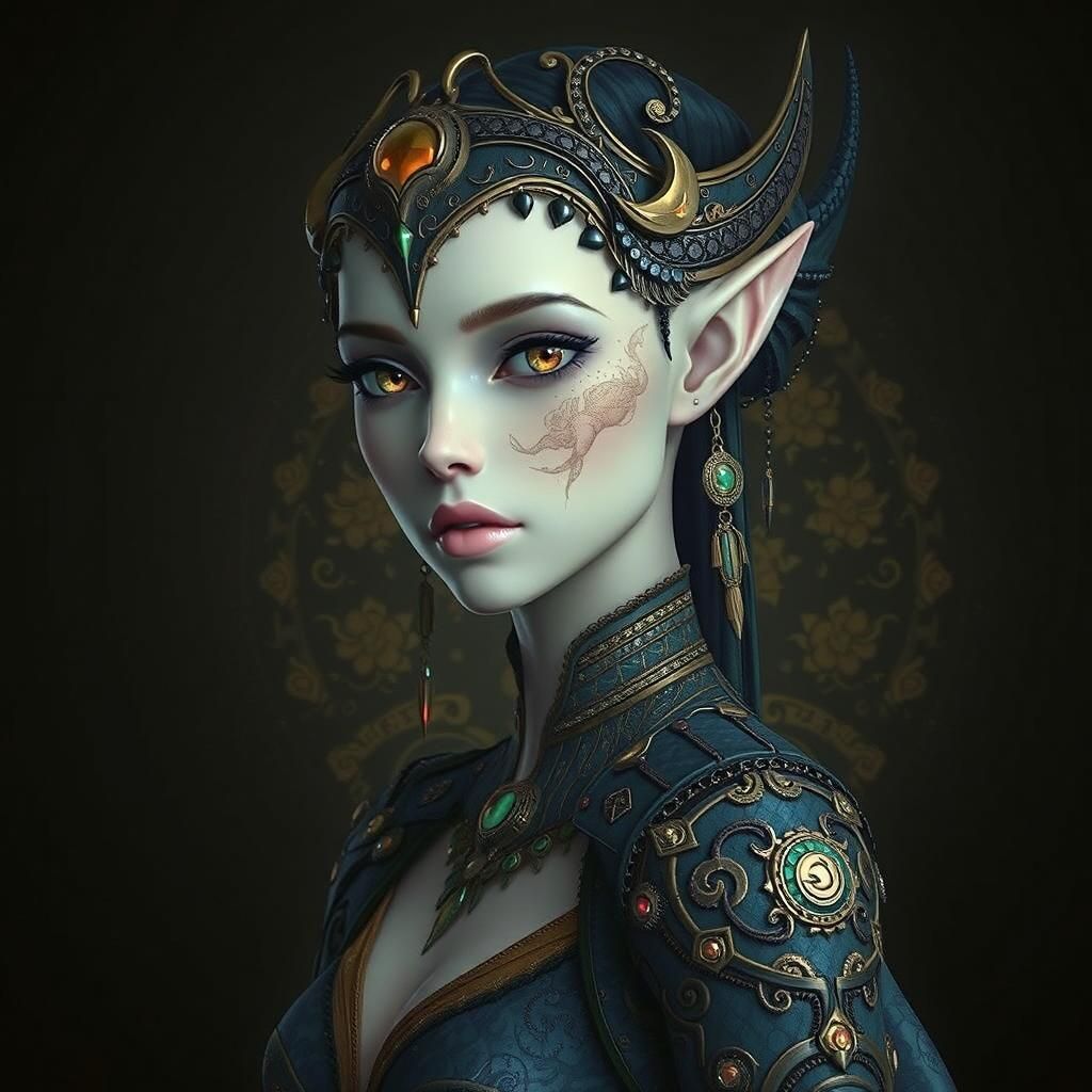 Alien Woman Portrait in Hyper-Detailed Digital Art Style