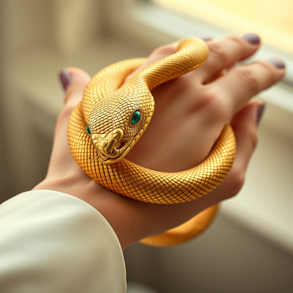 Majestic Gold Snake Bracelet with Emerald Eyes