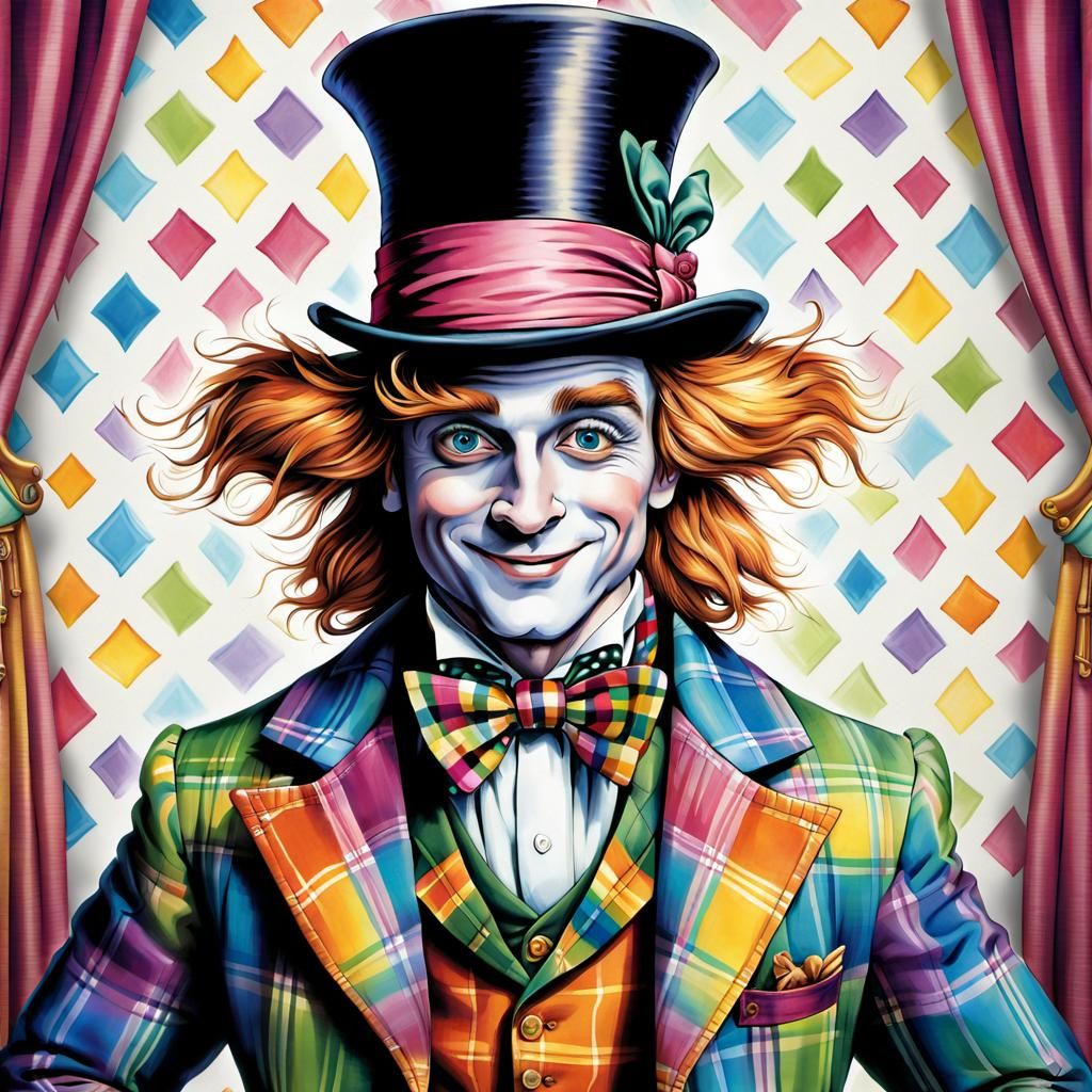 Mad Hatter in Plaid Storybook Illustration