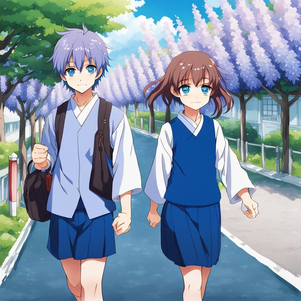 Anime Style: Students Walking Home from School