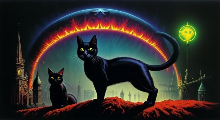 Surreal Neon Cats Smile in Colorful Mafia