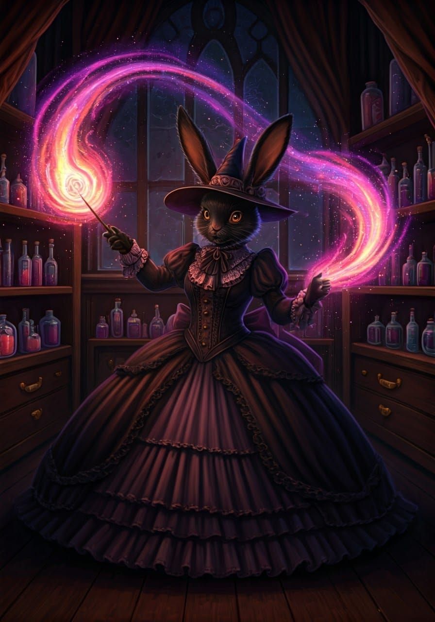 Victorian Rabbit Witch Casting Magic Spell