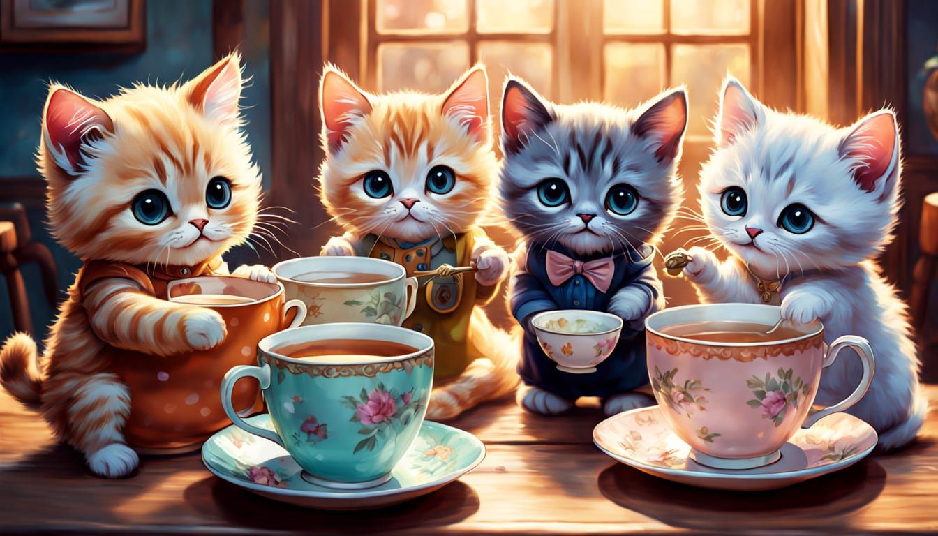 Kawaii Kittens Serve Tea in Whimsical Cat Cafe