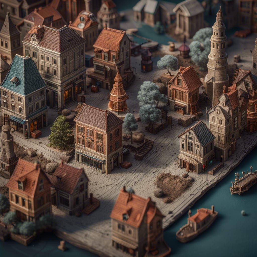 Crochet Cityscape in Yarn World: Detailed Matte Painting