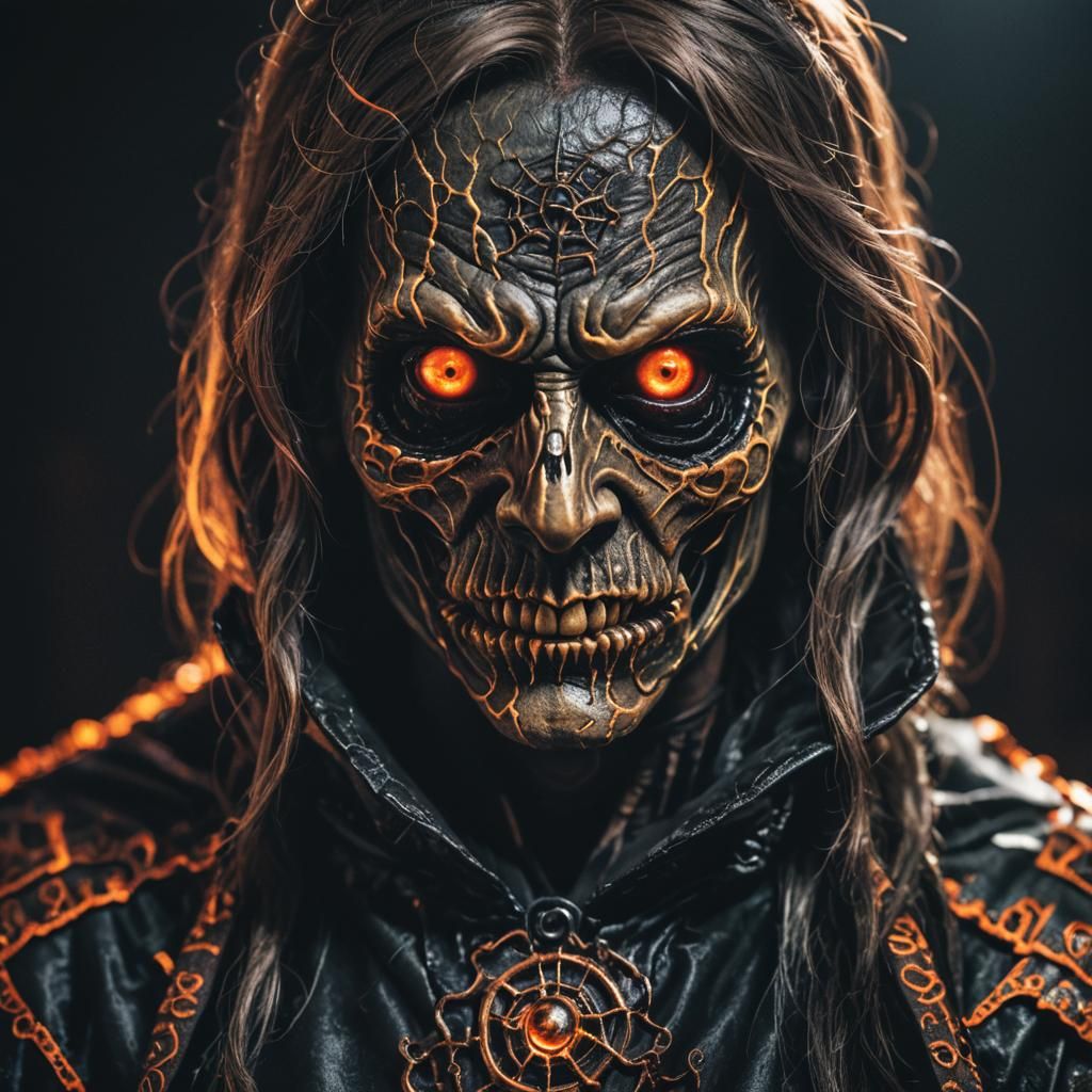 Creepy Halloween Costume Portrait with Glowing Eyes