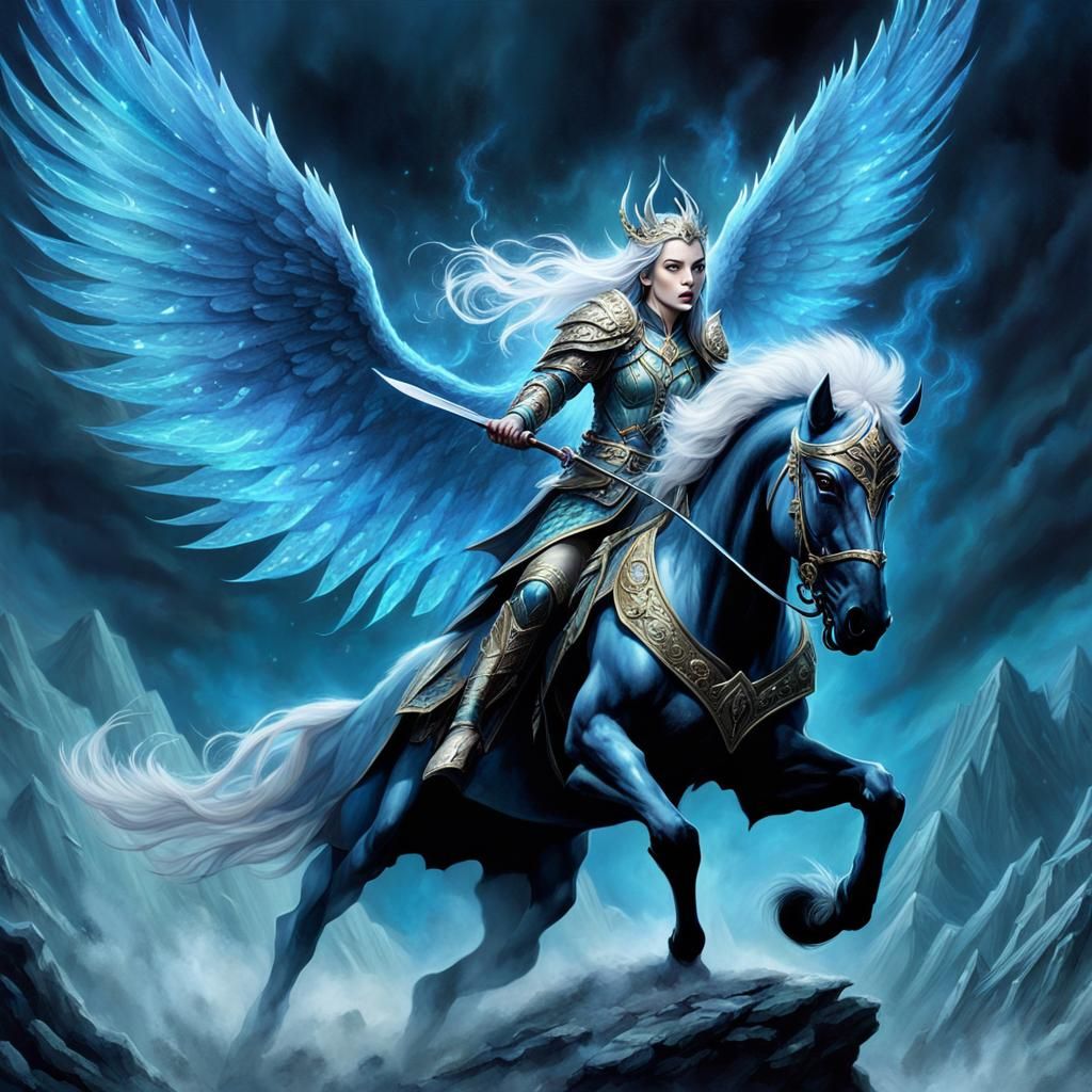 Elven Queen Rides Mythical Creature Across Battlefield
