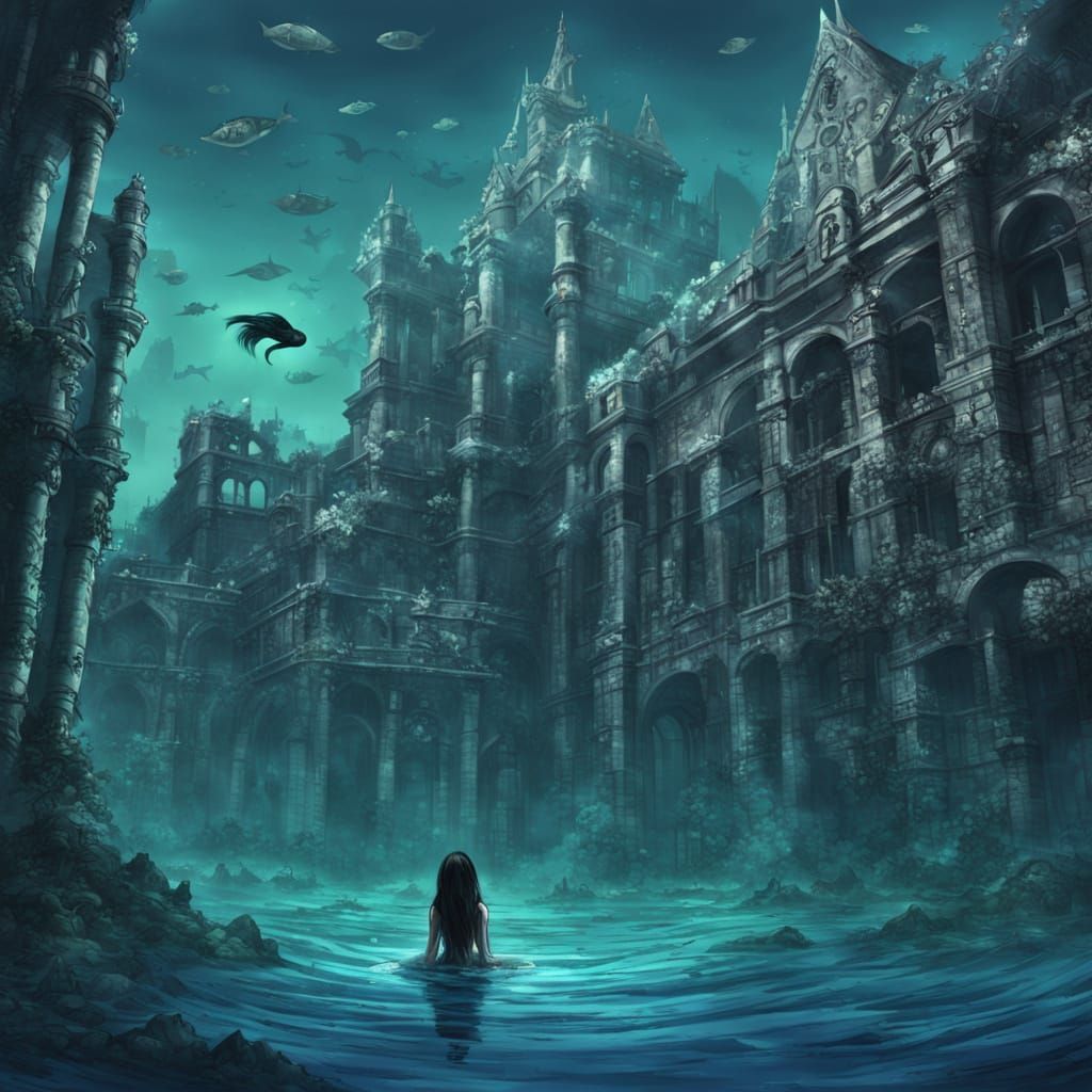 Gothic Mermaid in Abandoned Atlantis