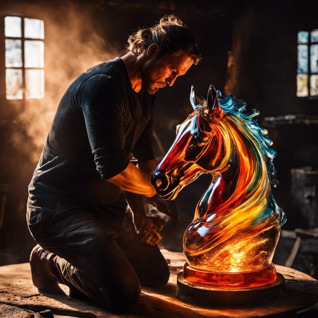 Glassblower Creates Fire Art Horse Head