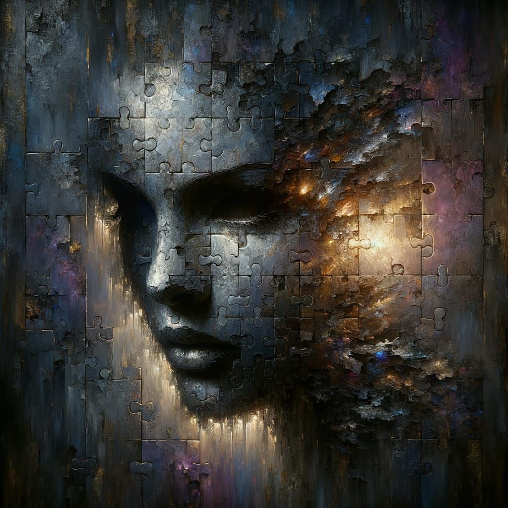 Fractured Soul: Woman's Face in Oil Painting