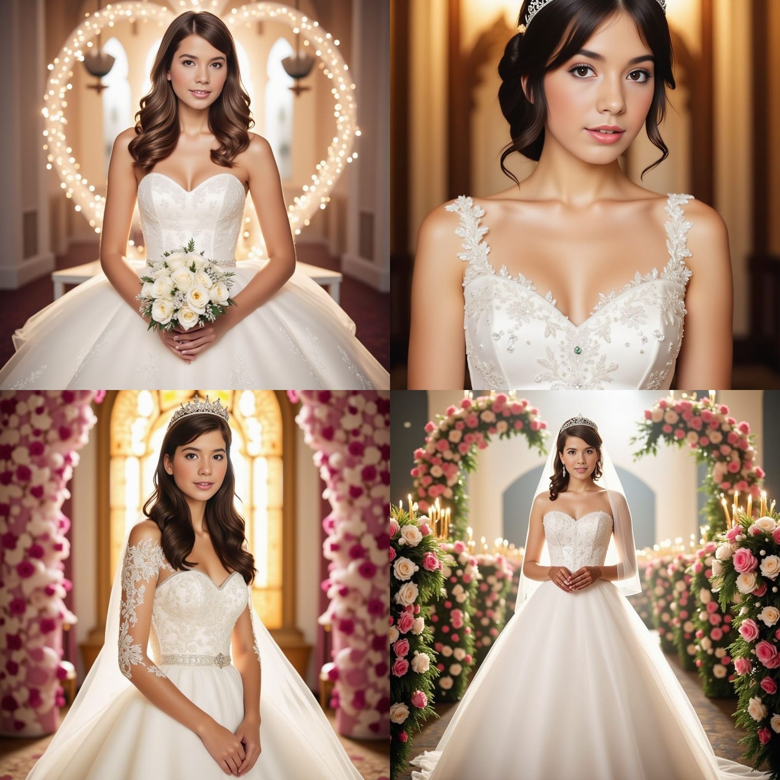 Elegant Bride in White Satin Tulle Wedding Dress