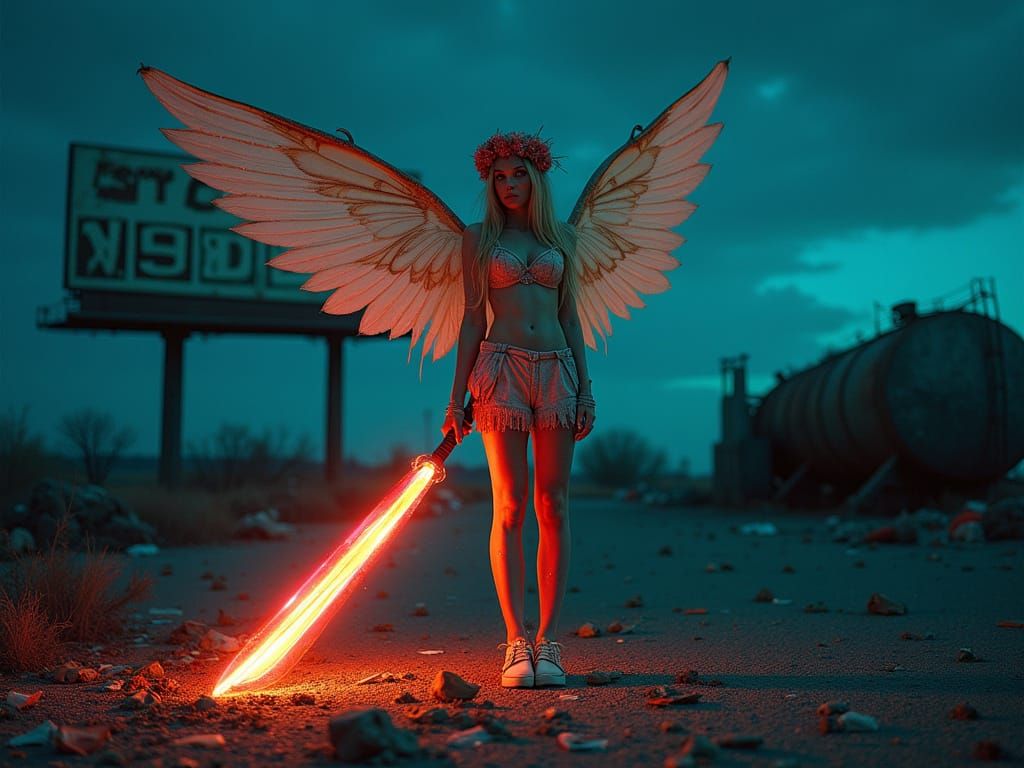 Gritty Faerie in Post-Apocalyptic Hellscape, Cyberpunk Style