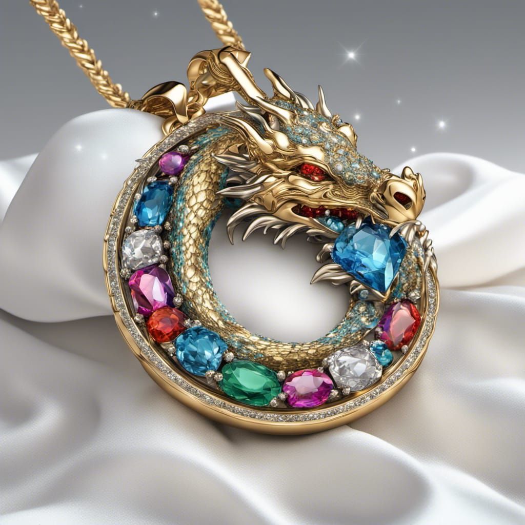 Jeweled dragon head and tail circle pendant.