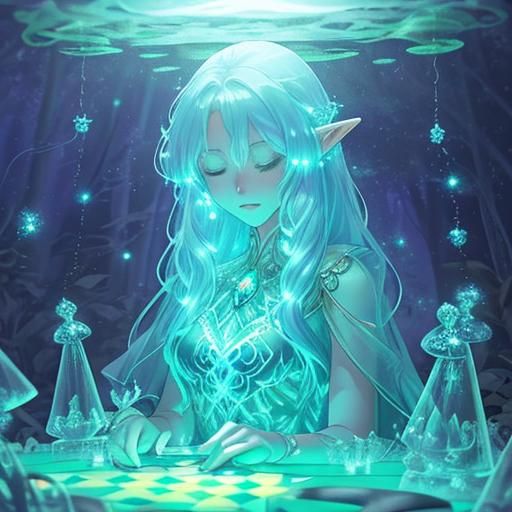 Magical Chess Game in Bioluminescent Forest