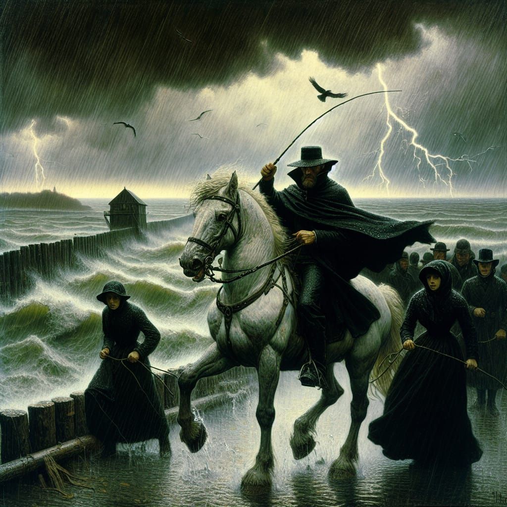 Bilder (06) zu: Der Schimmelreiter, Novele von Theodor Storm. Hauke Haien, ein armer Deicharbeiter, steigt durch Fleiß u...