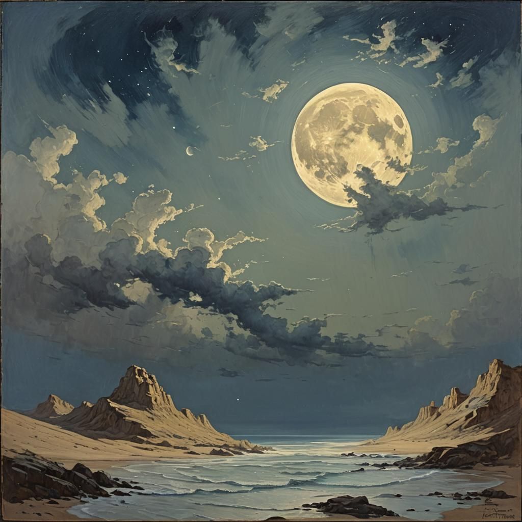 Muted Moonlit Oil Painting